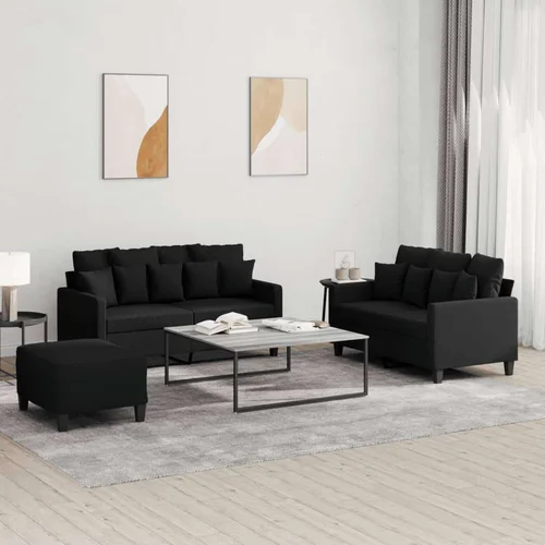  3-dijelni set sofa s jastucima crni od tkanine