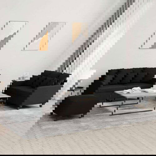  3-dijelni set sofa s jastucima crni od tkanine Slike