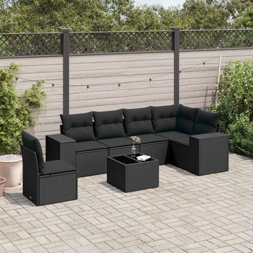 vidaXL 7-dijelni set vrtnih sofa od poliratana s jastucima crni Cijene