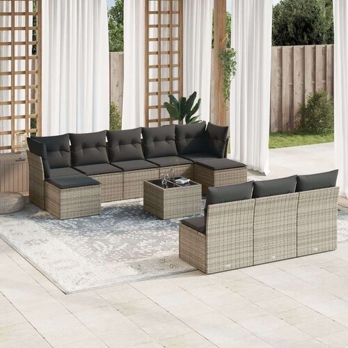 VidaXL 11-dijelni set vrtnih sofa od poliratana s jastucima sivi Slike