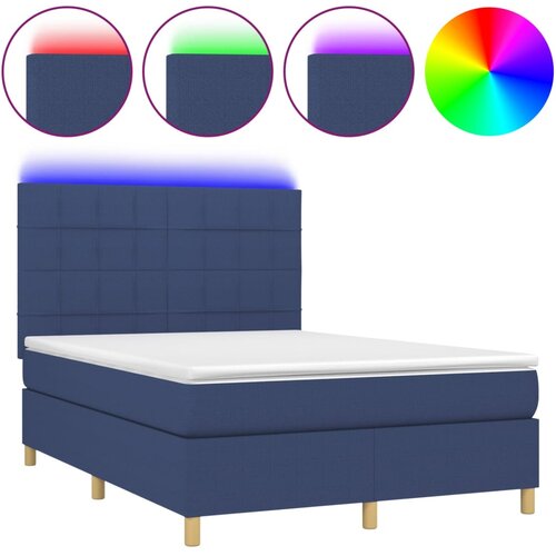 VidaXL Box spring postelja z vzmetnico LED modra 140x190 cm blago, (20898361) Slike