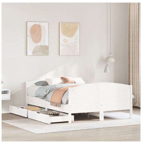 VidaXL Okvir kreveta bez madraca bijeli 140 x 190 cm masivna borovina Slike