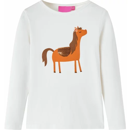 vidaXL Otroška majica z dolgimi rokavi potisk ponija smetana 92
