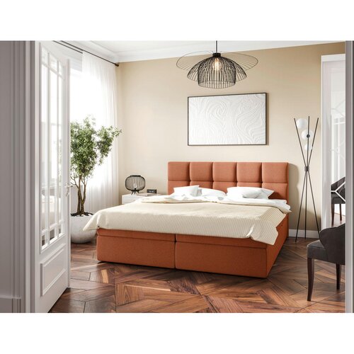 MID.YOU POSTELJA Z VZMETNICO 140 cm x 200 cm , les, tekstil, leseni material opečnato rjava Cene