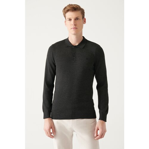 Avva Men's Anthracite Polo Neck Wool Blended Standard Fit Normal Cut Knitwear Sweater Slike