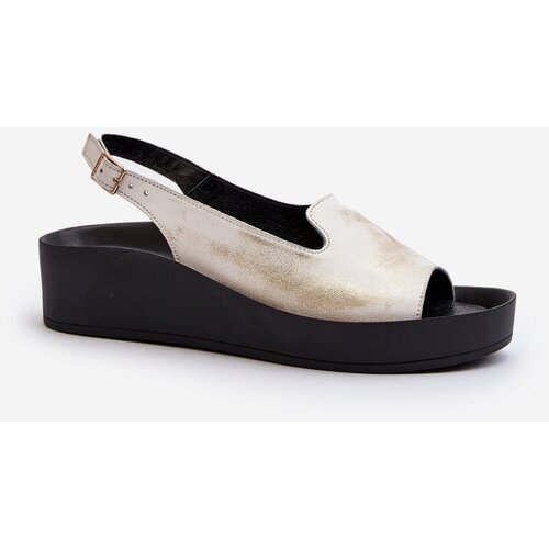 Zazoo Women&amp;#039;s Leather Sandals on Thick Sole Gold Distressed 2893 Slike
