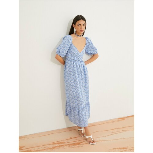 Koton Floral Midi Dress Cotton Sweetheart Neck Slike
