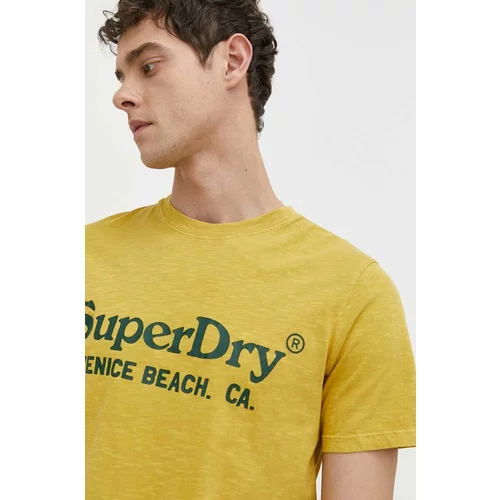 Superdry Pamučna majica za muškarce, boja: žuta, s tiskom