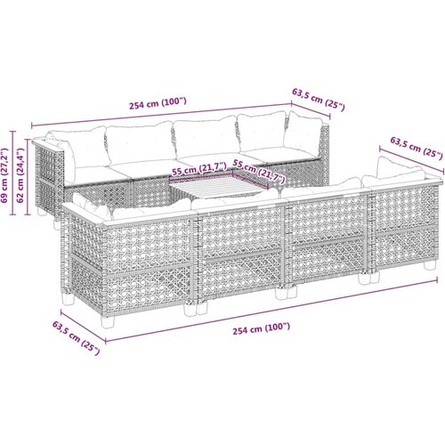  9-dijelni set vrtnih sofa s jastucima crni od poliratana Crna 55 x 55 x 36 cm Slike