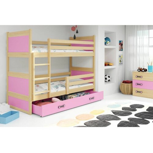 Rico drveni dečiji krevet na sprat sa fiokom - bukva - roza - 200x90 cm GVG43X6 Cene