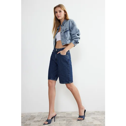 Trendyol Blue High Waist Denim Shorts & Bermuda