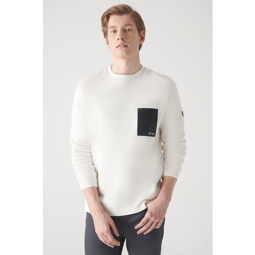 Avva Men's White Crew Neck 3 Thread Fleece Printed Standard Fit Regular Fit Sweatshirt Slike