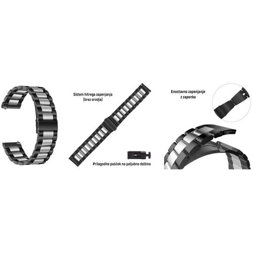 Chameleon Kovinski pašček 22 mm, Black Silver, za pametno uro Cene