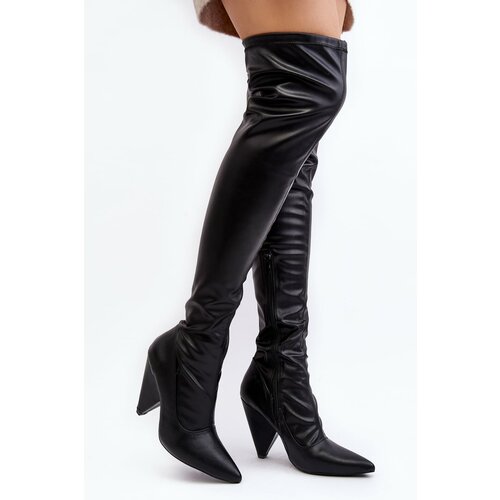 Kesi Lu Boo eco-leather high-heeled boots, black Cene
