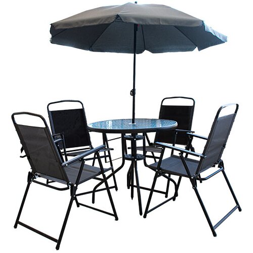 Set baštenski sto i 4 stolice sa suncobranom 180cm sivi Slike