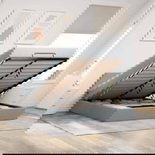 vidaXL Otomanski posteljni okvir z vzmetnico siv 140x200 cm blago Cene