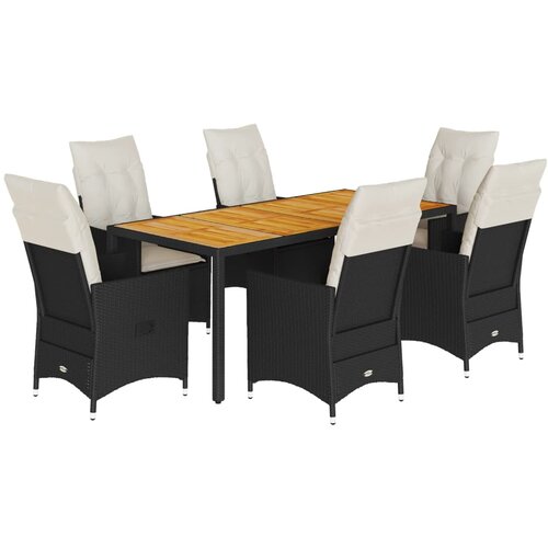  7-dijelni vrtni blagovaonski set s jastucima crni od poliratana Crna 190 x 90 x 75 cm Slike