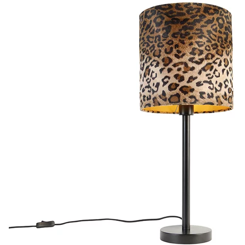 QAZQA Moderna namizna svetilka črna s senčnikom leopard 25 cm - Simplo