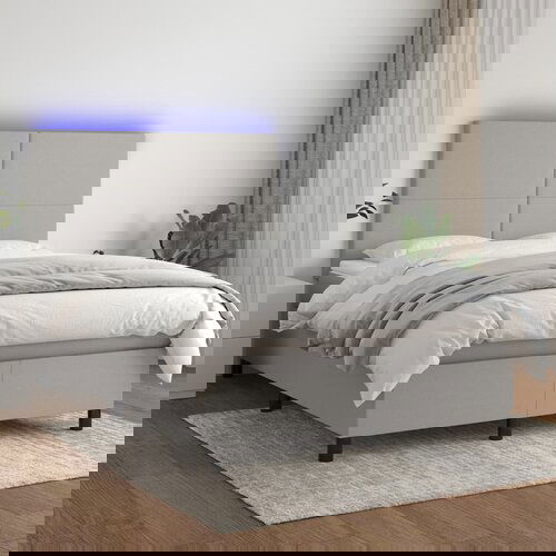 VidaXL Box spring postelja z vzmetnico LED svetlo siva 140x190cm blago Slike