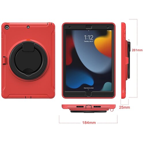 NIKCORP Ovitek za iPad 10,2&amp;quot; oklepljen z vrtljivim stojalom 360&amp;deg;, ročajem in trislojno za&amp;scaron;čito pred udarci, rdeče barve, (5000138985) Slike