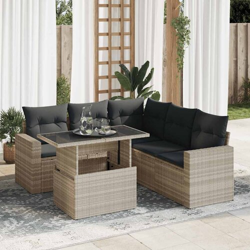 vidaXL 6-dijelni set vrtnih sofa od poliratana s jastucima svjetlosivi Cijene