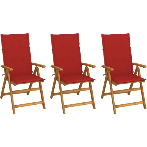 3 Zložljivi vrtni stoli 3 kosi z blazinami trden akacijev les Slike