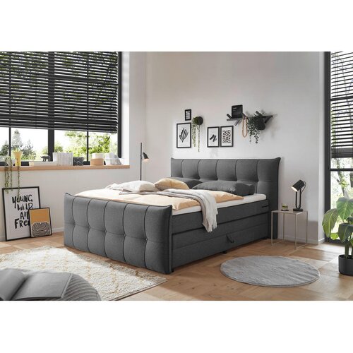 MID.YOU POSTELJA BOXSPRING 160 cm x 200 cm , tekstil, leseni material antracit Slike
