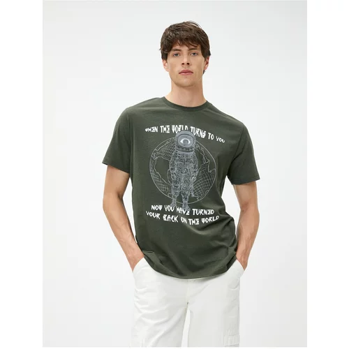 Koton Slogan Printed T-Shirt Crew Neck Space Themed Short Sleeve