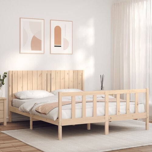 The Living Store Posteljni okvir z vzglavjem 160x200 cm trden les - Posteljni Okvir, (21531071) Slike