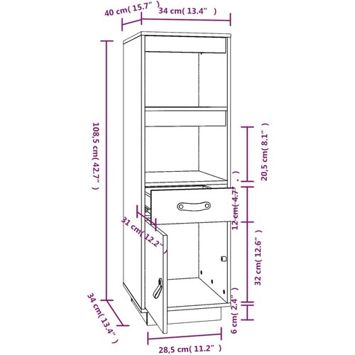  Visoka komoda siva 34 x 40 x 108,5 cm od masivne borovine Slike