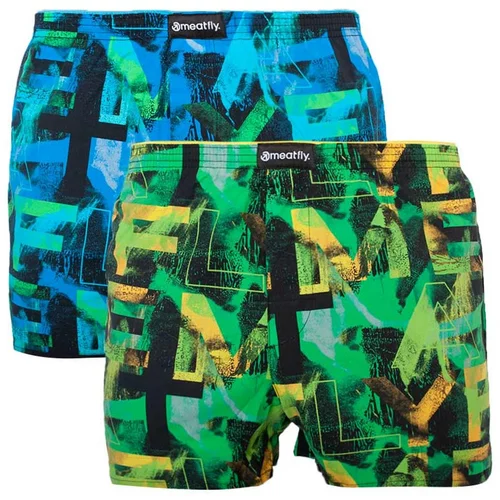 Meatfly Set of two men's patterned shorts in green and blue Agostino