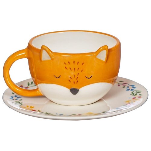 Sass & Belle Narančasta šalica s tanjurićem Finley Fox, 300 ml Cijene