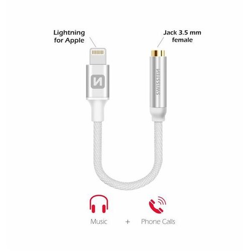 Swissten kabel audio, platneni LIGHTNING /3,5 ženski jack - 15cm srebrni Cijene