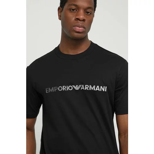 Emporio Armani Pamučna majica za muškarce, boja: crna, s aplikacijom