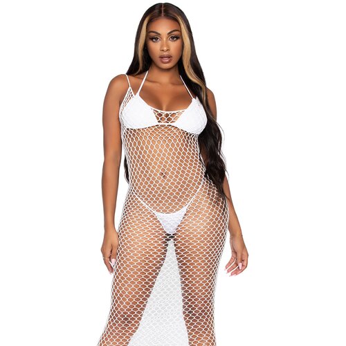 Leg Avenue Net Backless Maxi Dress 86963 White Slike
