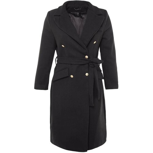 Trendyol Curve Black Belted Button Closure Cachet Coat Slike