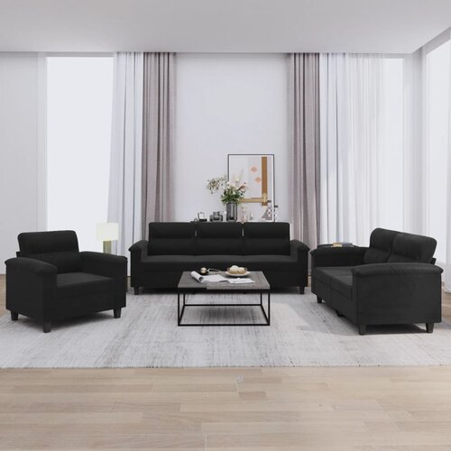VidaXL 3-dijelni set sofa s jastucima crni od mikrovlakana Slike