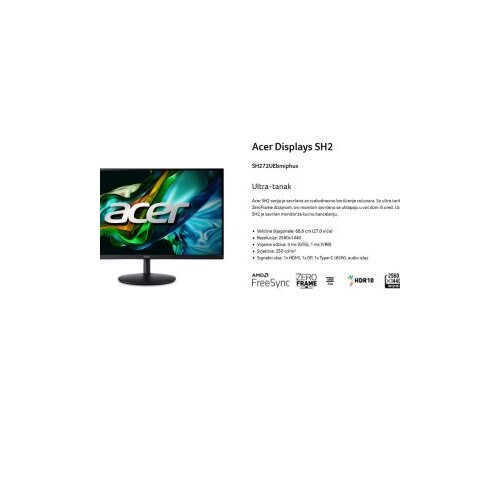 Acer 27&amp;Prime; SH272U QHD 100Hz 1msIPS,250cd,100Hz,HDMIx2,DP,SPK,Type-C(65W),Tilt-5~ 25, Swivel 360,HA Slike