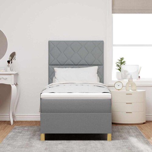  LED Box Spring Krevet Svijetlo siva 90 x 200 cm tkanina Slike