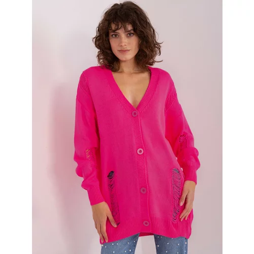 Fashion Hunters Fluo pink long cardigan with holes