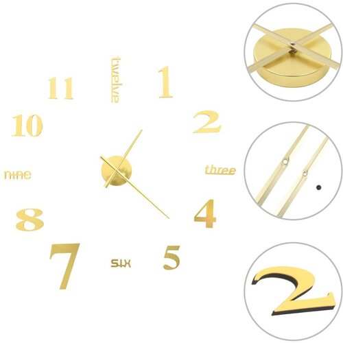 VidaXL 3D zidni sat moderni dizajn 100 cm XXL zlatni Slike