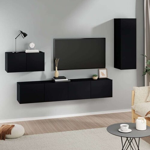 4-dijelni set TV ormarića crni od konstruiranog drva Slike