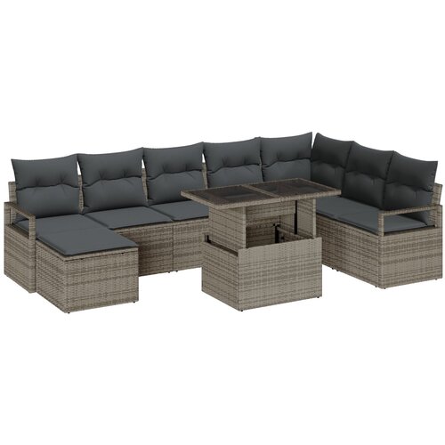vidaXL 9-dijelni set soffa za vrt s jastučićima sivi poliratan, 2-sjedna sofa za vrt s jastučićima sivi poliratan Cijene