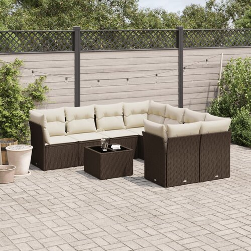 VidaXL 9-dijelni set vrtnih sofa s jastucima poliratan smeđi Slike