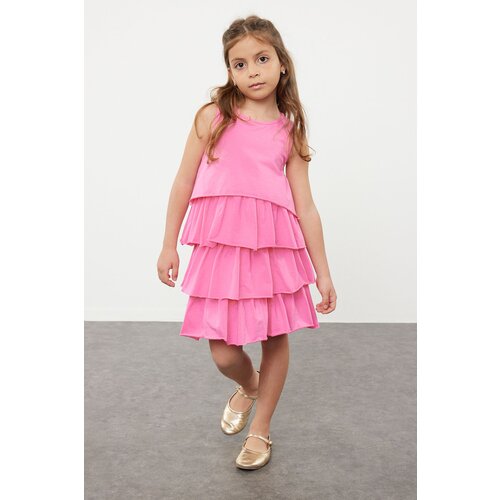 Trendyol Pink Girl&amp;#039;s Ruffled Sleeveless Knitted Dress Slike
