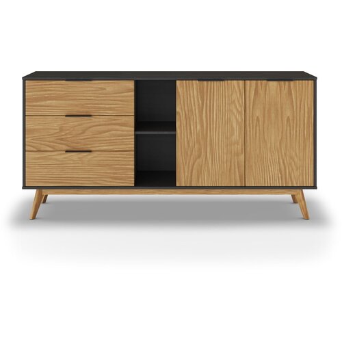 Marckeric Crna/natur niska komoda od borovine 165x80 cm Lavis - Cijene