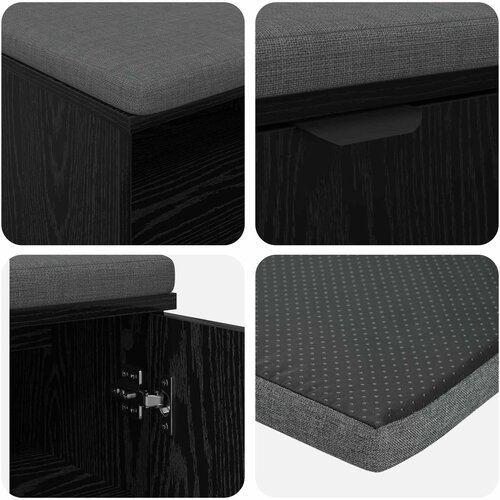  Klupa za hodnik s jastukom s policom Crni Hrast 80 x 38 x 46 cm Slike