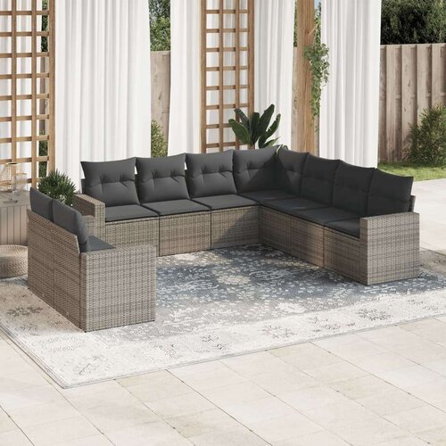  9-dijelni set vrtnih sofa od poliratana s jastucima sivi Slike