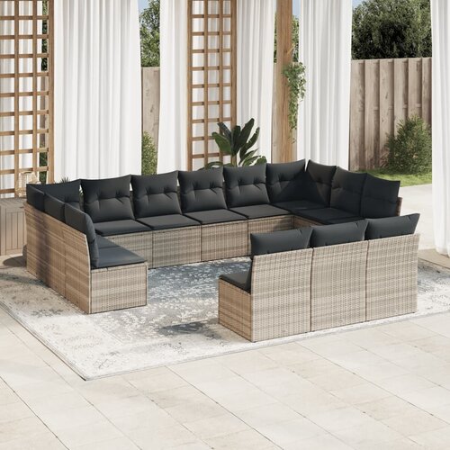 vidaXL 13-dijelni set vrtnih sofa poliratan s jastucima svijetlosivi Cene