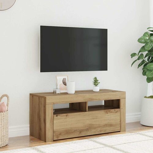 TV ormarić LED boja hrasta 90x35x40 cm konstruirano drvo Slike